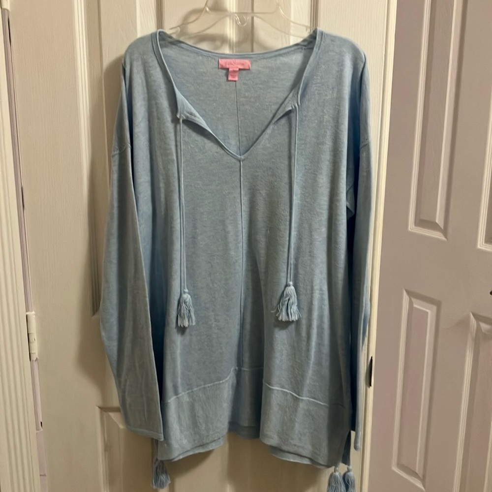 Lily Pulitzer Long Blue Tassel Sweater